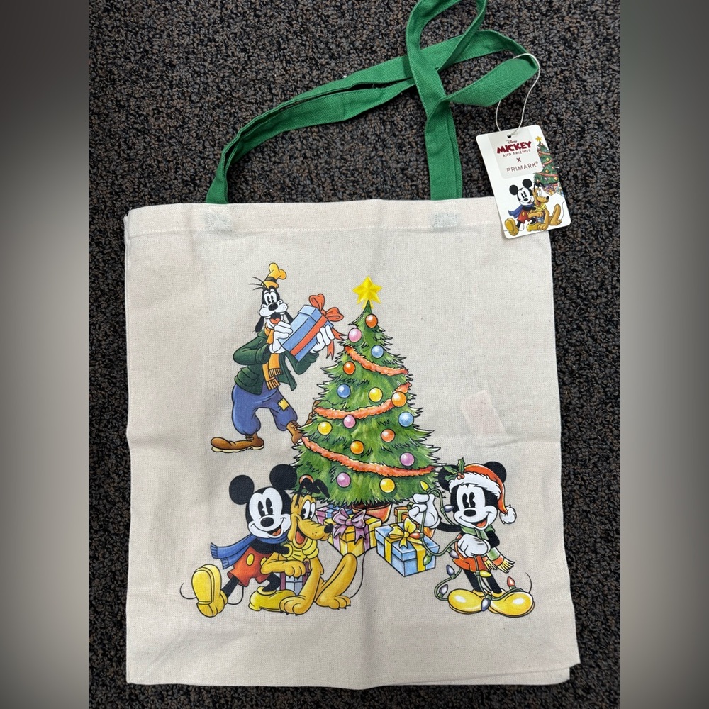 Primark Mickey and Friends Festive Christmas Tote with Green Handles